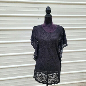 a.n.a Lace Swimsuit Cover-Up Dress Black Stretch Lace Open Back Tie Size S